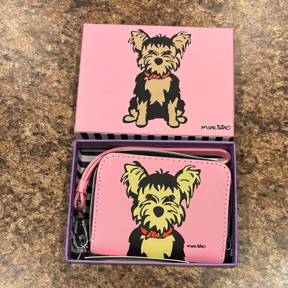 Marc Tetro Pink Yorkie Dog Print Wallet Wristlet